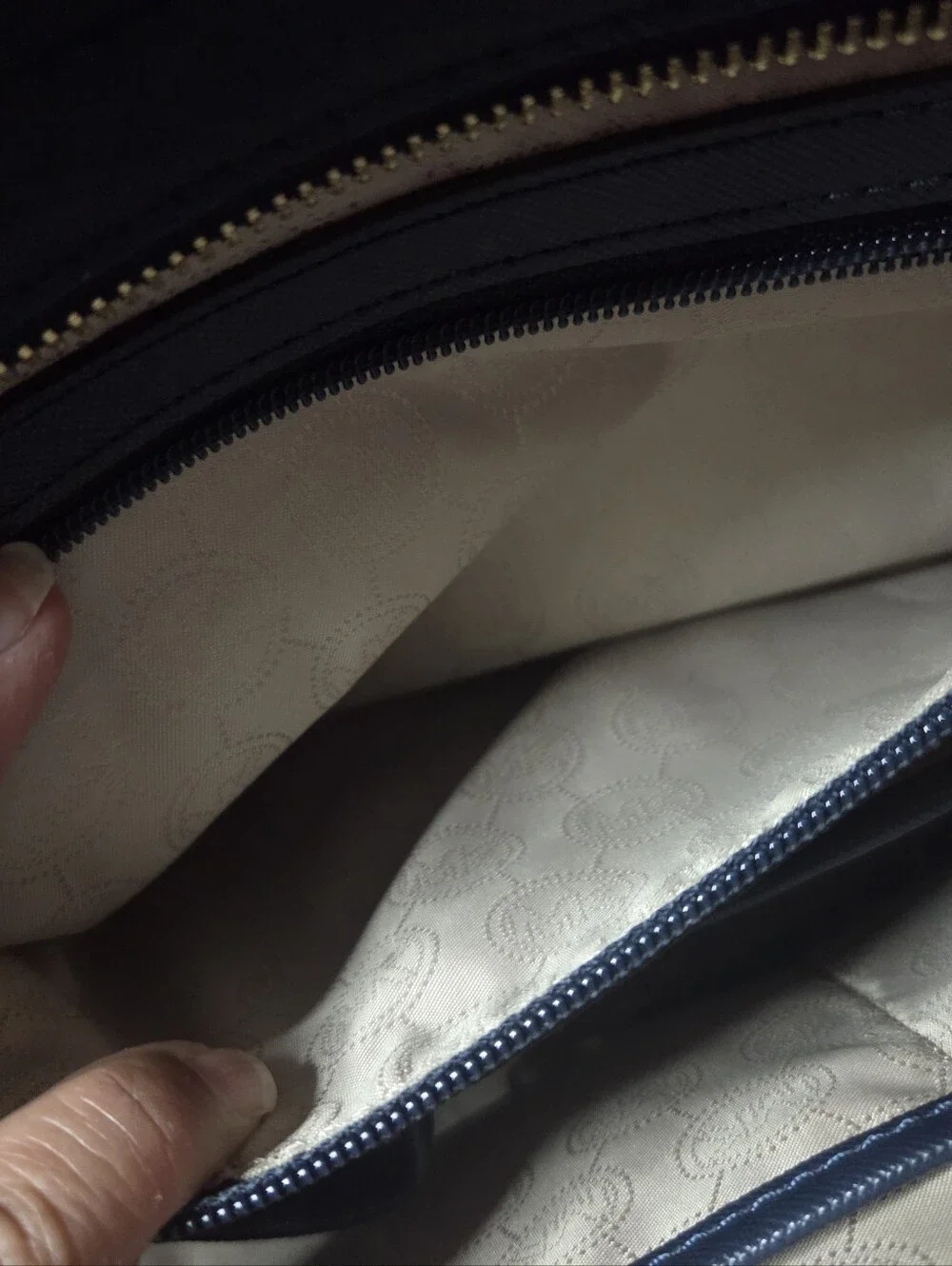 Michael Kors Navy Saffiano Satchel with Gold Hardware